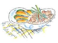 カボチャ煮物盛り付け例(人)